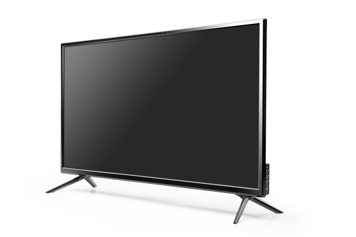 Black LED tv television screen blank isolated on white background