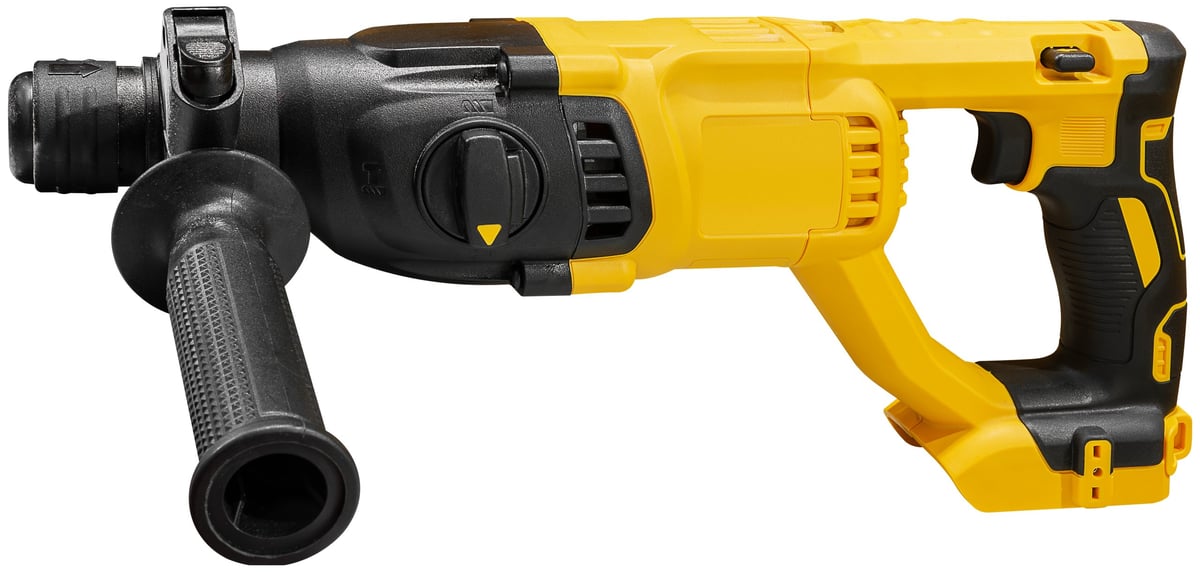 Yellow cordless electric hammer drill isolated on white background