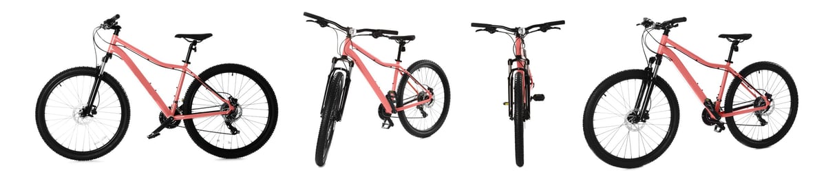 Color bicycle on white background, view from different sides